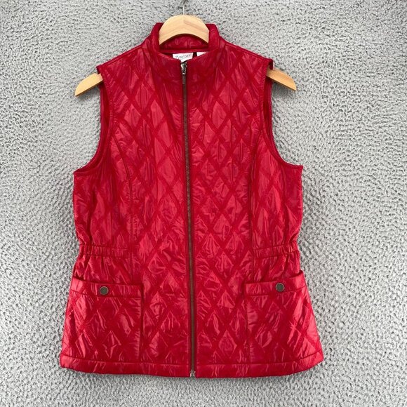 Chico's Jackets & Blazers - Chicos Jacket Womens 0 US Small Red Textured Diamond Vest Sleeveless Zip Pockets